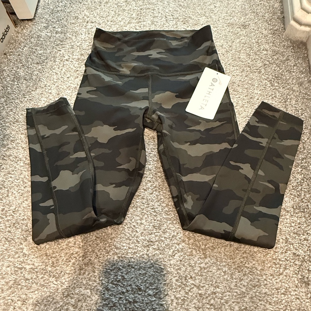 Athleta Womens Camo Leggings - Black and  Green XXS Petite